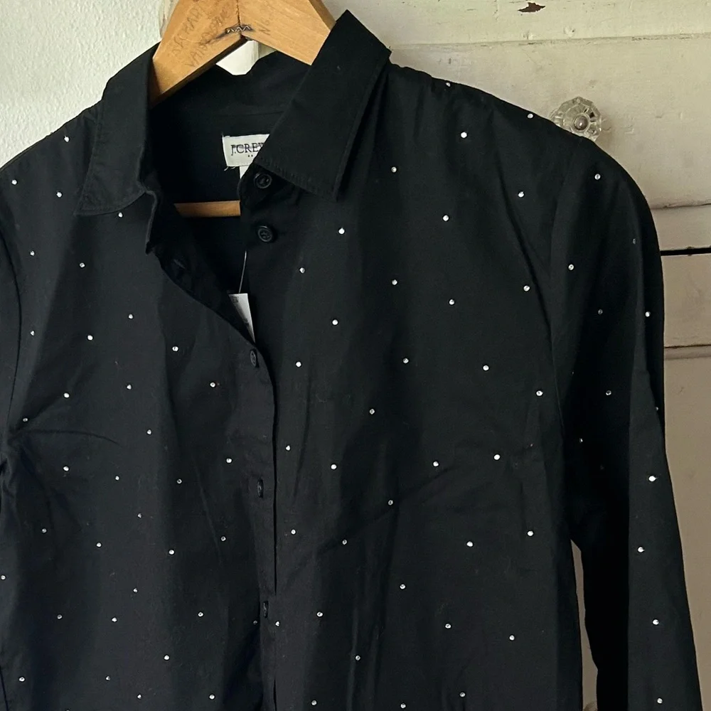 NWT J. Crew | Women’s Black Long Sleeve Button Down Rhinestone Shirt Size XXS